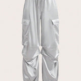 ICON Pantalones cargo con bolsillo lateral con solapa de cintura con cordon de saten
