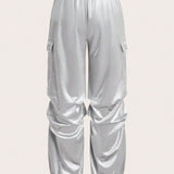ICON Pantalones cargo con bolsillo lateral con solapa de cintura con cordon de saten