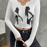 Camiseta crop con estampado de figura de cuello notch