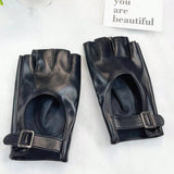 1 Par De Guantes Para Mujeres Con Media Punta Negra Con Hebilla De Metal Ajustable Para Moto