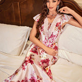 Vestido de dormir con estampado floral de manga mariposa de Satin