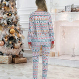 2 piezas/Conjunto de mujeres Navidad familia acompanado Conjunto con estampado manga larga & largo Pantalones , confortable dia festivo