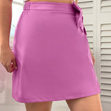 EZwear Plus High Waist Bow Front Split Hem Skirt