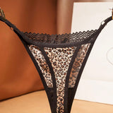 1 pieza Sexy Mujeres Leopard Print Sin costuras encaje cepillado suave de microfibra T-Back Panties