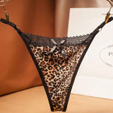 1 pieza Sexy Mujeres Leopard Print Sin costuras encaje cepillado suave de microfibra T-Back Panties