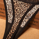 1 pieza Sexy Mujeres Leopard Print Sin costuras encaje cepillado suave de microfibra T-Back Panties