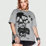 ROMWE Grunge Punk Plus Skull Print Drop Shoulder Tee