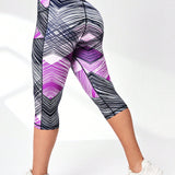 Yoga Trendy Talla grande Leggings deportivos con estampado de rayas de cintura ancha