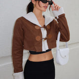 Essnce Cazadora crop con forro teddy boton duffle delantero