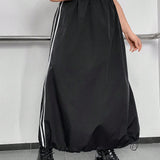 EZwear Plus Striped Side Drawstring Hem Contrast Tape Side Skirt