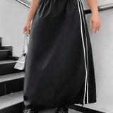 EZwear Plus Striped Side Drawstring Hem Contrast Tape Side Skirt