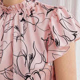 BIZwear Blusa con estampado floral de cuello con fruncido de manga mariposa