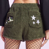 The Powerpuff Girls | ROMWE Shorts con bordado de estrella teddy