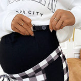 Maternidad Pantalones con estampado de cuadros de cintura con cordon