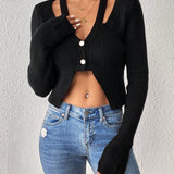 Essnce Cardigan crop con abertura con boton delantero