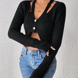 Essnce Cardigan crop con abertura con boton delantero