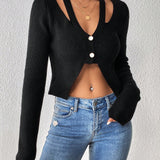 Essnce Cardigan crop con abertura con boton delantero