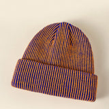 1 pieza gorro de lana con diseno de contraste de colores para mujeres, calido para outfit casual de otono e invierno