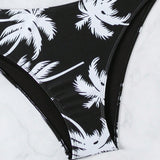 Swim Tankini de lado fruncido y cuello halter con impresion de letras y palmeras para playa de verano
