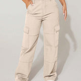 PETITE Jeans cargo de talle alto con bolsillo lateral con solapa