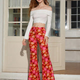 WYWH Pantalones Con Piernas Acampanadas Con Estampado Floral Completo