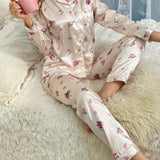 Conjunto de pijama con estampado floral ribete en contraste de Satin