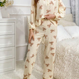 Conjunto de pijama con estampado de oso de manga raglan