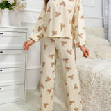Conjunto de pijama con estampado de oso de manga raglan