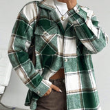 EZwear Abrigo con patron de cuadros de hombros caidos con bolsillo con solapa