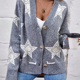 LUNE Cardigan con patron de estrella de hombros caidos