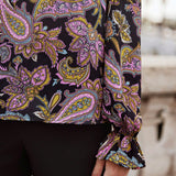 Frenchy Blusa con estampado de paisley de manga con volante