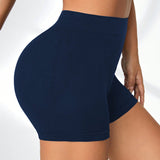 Yoga Basic Shorts deportivos azules con cintura ancha y solidos
