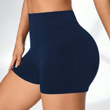 Yoga Basic Shorts deportivos azules con cintura ancha y solidos