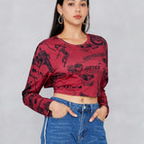 JUSTICE LEAGUE   Camiseta crop con estampado de dibujos animados y letra