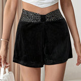 Prive Shorts De Terciopelo Con Cinturilla De Lentejuelas