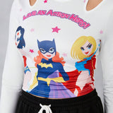 JUSTICE LEAGUE   Camiseta crop con estampado de dibujos animados y letra con abertura