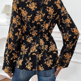 LUNE Blusa con estampado floral de manga farol con cinturon