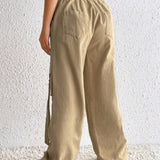 EZwear Pantalones cargo con diseno de parche de letra con bolsillo lateral con solapa