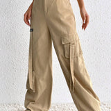 EZwear Pantalones cargo con diseno de parche de letra con bolsillo lateral con solapa