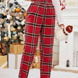 Essnce Pantalones con estampado de tartan cremallera