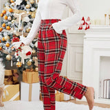 Essnce Pantalones con estampado de tartan cremallera