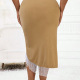 Slayr Plus Fringe Trim Asymmetrical Hem Skirt