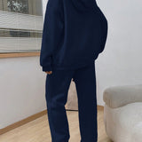 EZwear Pantalones deportivos con capucha con estampado de letra con bolsillo de canguro de hombros caidos con cordon