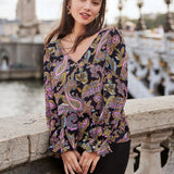 Frenchy Blusa con estampado de paisley de manga con volante