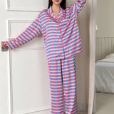 DAZY Conjunto de pijama con estampado de cuadros de hombros caidos