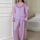 DAZY Conjunto de pijama con estampado de cuadros de hombros caidos