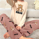 Conjunto de pijama pantalones con camiConjuntoa con estampado de oso y letra