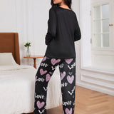 Conjunto De Pijama Informal Para Mujer Con Estampado De Corazon De Amor De 2 Piezas