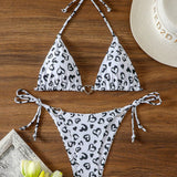 Swim Conjunto De Bikini Con Diseno De Corazon Estampado Y Nudo Lateral