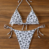 Swim Conjunto De Bikini Con Diseno De Corazon Estampado Y Nudo Lateral